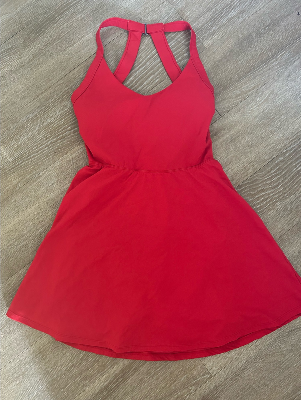 Red Athletic Tennis Scoop Neck Skater Dress Built In Shorts Pockets Sz Medium